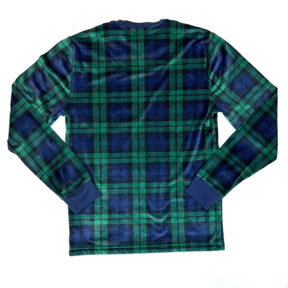 Polo Ralph Lauren Mens Small Black Watch Plaid Fleece Sleepwear Top Green Blue